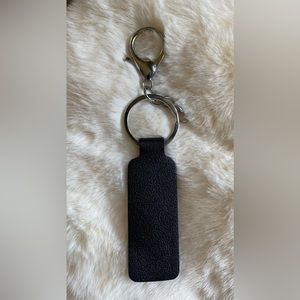 Black FAUX LEATHER KEYCHAIN SILVERTONE HARDWARE CUSTOM EMBOSSED 2 initials